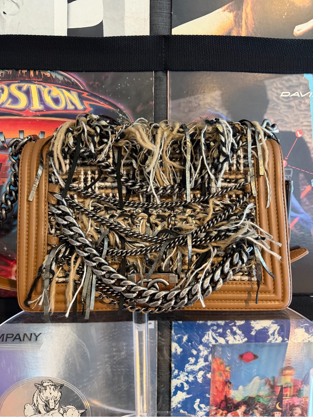 Chanel Dallas Paris Fringe Chain Crossbody Tan and Black